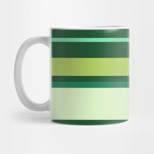 A capital commixture of Dark Sea Green, Seafoam Blue, Tea Green, Cal Poly Pomona Green and Light Olive stripes. Mug